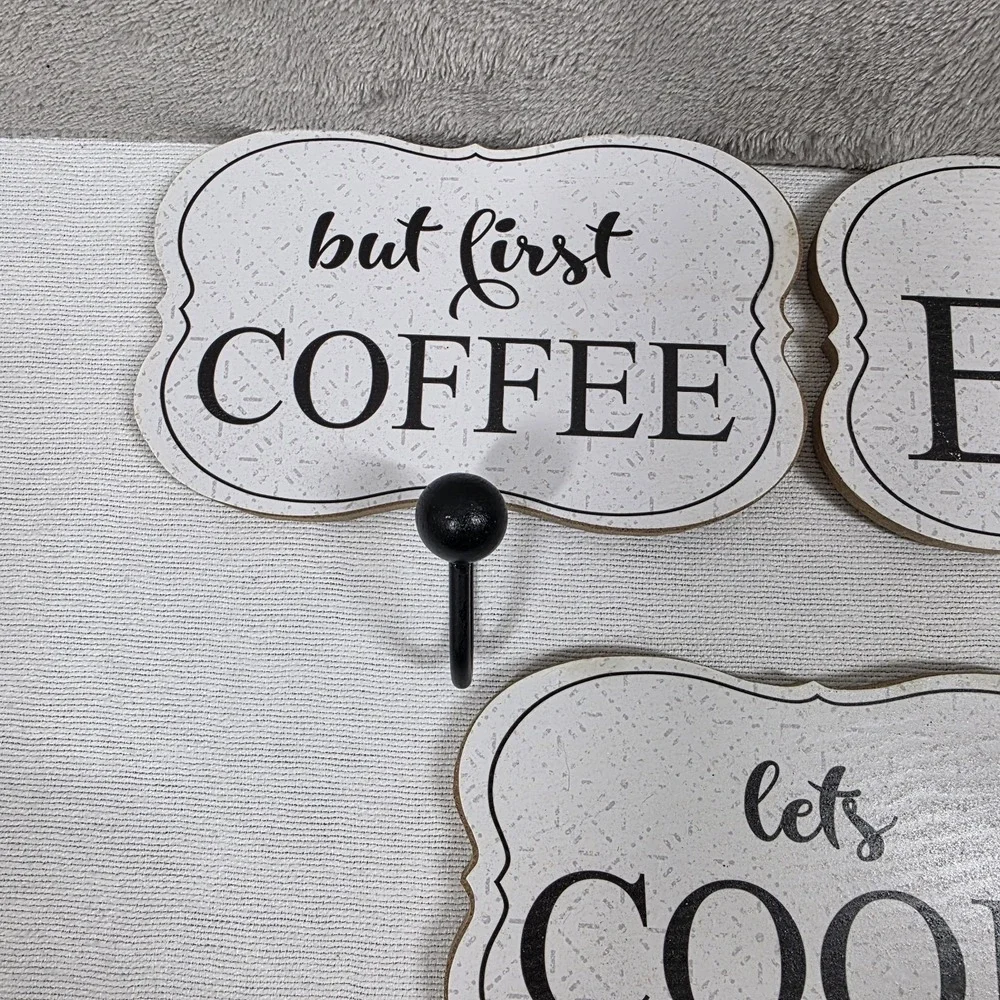 Let's Cook 3 Piece Wall Decor With Hooks Kitchen Decor